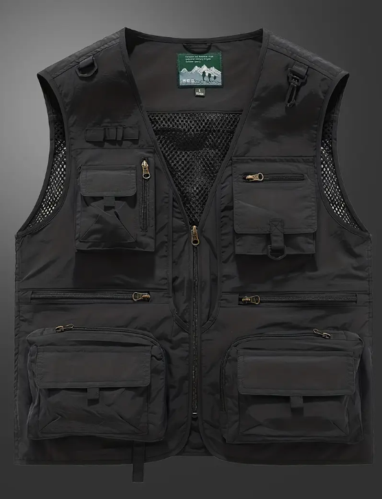 Men's Nylon Vest With Multi-Pocket Design and Zippered Pockets