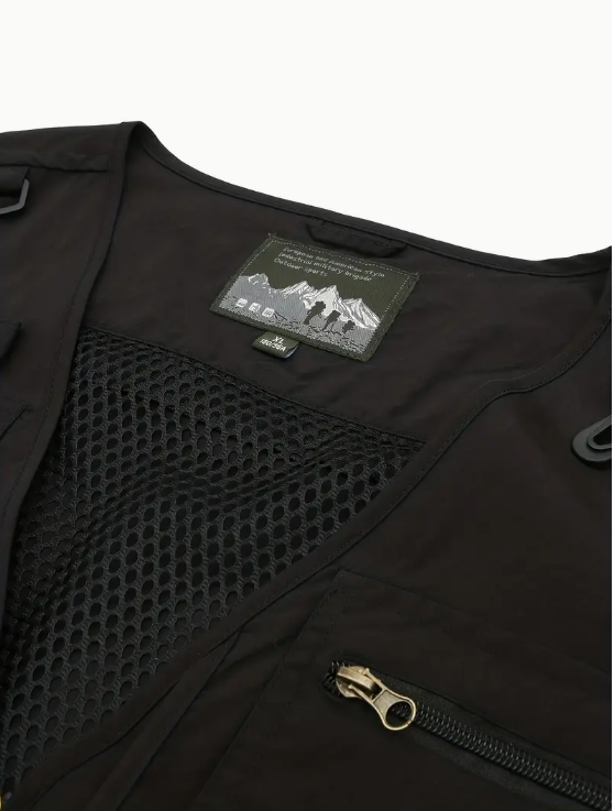 Men's Nylon Vest With Multi-Pocket Design and Zippered Pockets