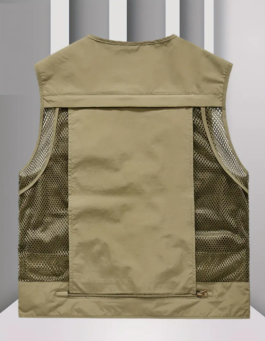 Men's Nylon Vest With Multi-Pocket Design and Zippered Pockets