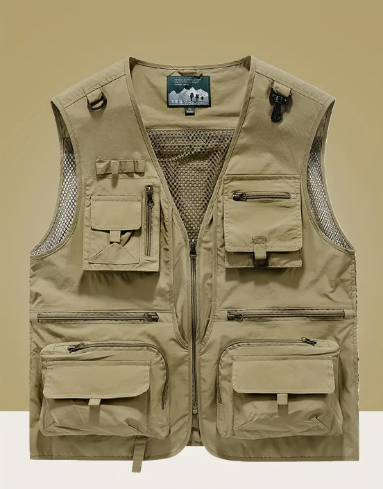 Men's Nylon Vest With Multi-Pocket Design and Zippered Pockets