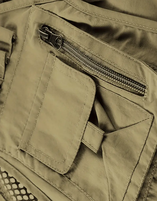 Men's Nylon Vest With Multi-Pocket Design and Zippered Pockets