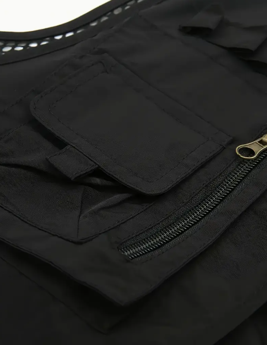 Men's Nylon Vest With Multi-Pocket Design and Zippered Pockets
